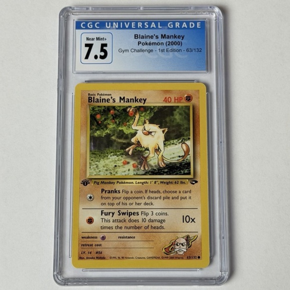 Blaine's Mankey 63/132 1st Ed. CGC 7.5 NM+ TCG Pokemon Gym Challenge 2000 WotC